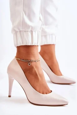 Buty Sergio Leone Czółenka Klasyczne*Sergio Leone Perłowe Czółenka Szpilki Beżowe Feliciana