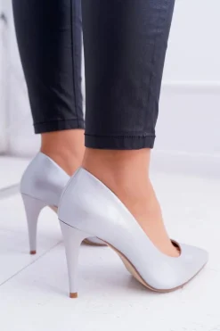 Best Buty Sergio Leone Sergio Leone Perłowe Czółenka Szpilki Srebrne Feliciana