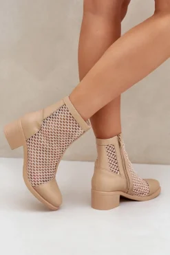 Damskie Boto Siateczkowe Botki Damskie Na Obcasie Beżowe Lithyia