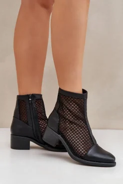 Damskie Boto Siateczkowe Botki Damskie Na Obcasie Czarne Lithyia