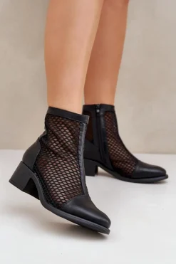 Damskie Boto Siateczkowe Botki Damskie Na Obcasie Czarne Lithyia