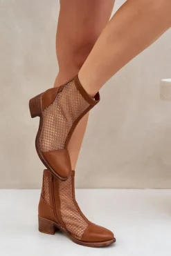 Sale Boto Siateczkowe Botki Damskie Na Obcasie Brązowe Lithyia Brązowy