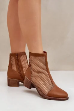 Sale Boto Siateczkowe Botki Damskie Na Obcasie Brązowe Lithyia Brązowy