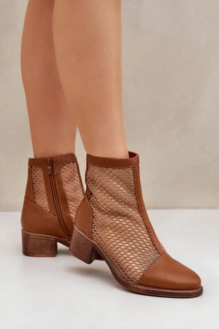 Sale Boto Siateczkowe Botki Damskie Na Obcasie Brązowe Lithyia Brązowy