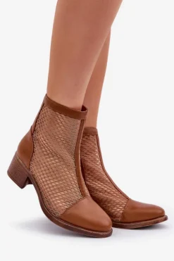 Sale Boto Siateczkowe Botki Damskie Na Obcasie Brązowe Lithyia Brązowy