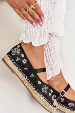 Damskie Boto Siateczkowe Espadryle Z Haftem Na Platformie Czarne Laxisa