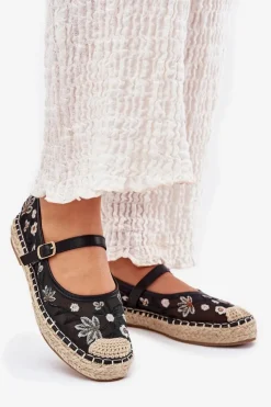 Damskie Boto Siateczkowe Espadryle Z Haftem Na Platformie Czarne Laxisa