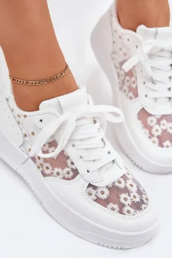 Damskie Boto Siateczkowe Sneakersy Damskie Stokrotki Białe Jenithra