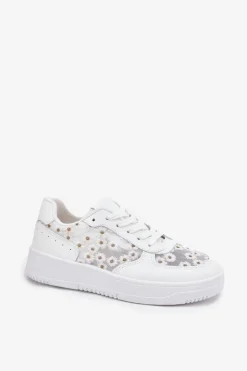 Damskie Boto Siateczkowe Sneakersy Damskie Stokrotki Białe Jenithra