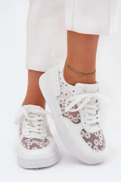 Damskie Boto Siateczkowe Sneakersy Damskie Stokrotki Białe Jenithra