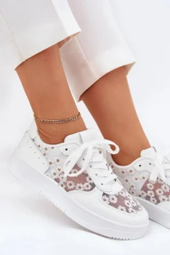 Damskie Boto Siateczkowe Sneakersy Damskie Stokrotki Białe Jenithra