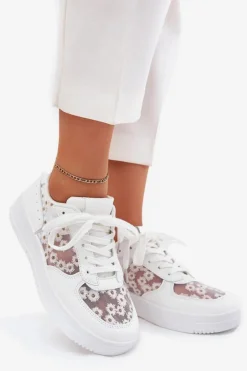 Damskie Boto Siateczkowe Sneakersy Damskie Stokrotki Białe Jenithra