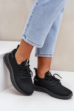 Boto Sneakersy Damskie*Siateczkowe Wsuwane Buty Sportowe Damskie Czarne Harice Czarny