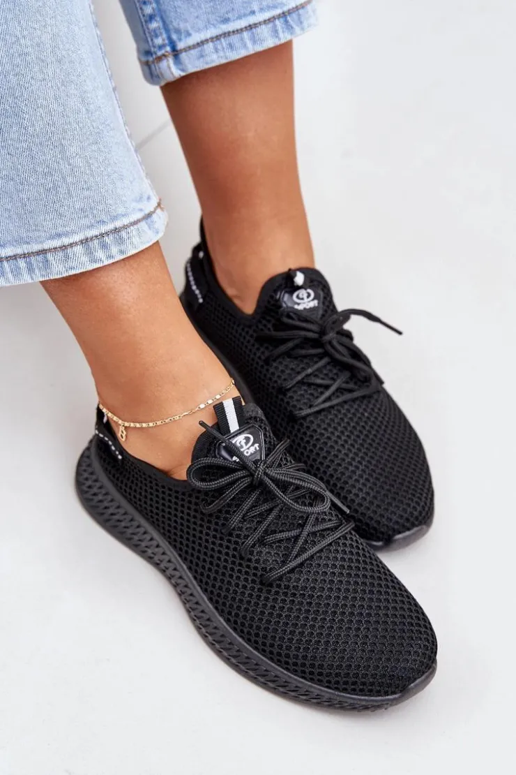 Boto Sneakersy Damskie*Siateczkowe Wsuwane Buty Sportowe Damskie Czarne Harice Czarny