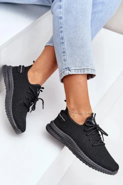 Boto Sneakersy Damskie*Siateczkowe Wsuwane Buty Sportowe Damskie Czarne Harice Czarny