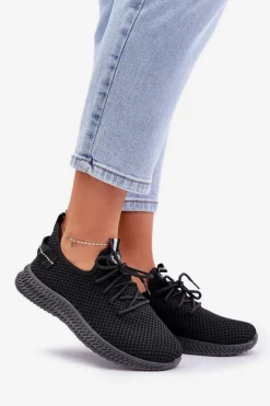 Boto Sneakersy Damskie*Siateczkowe Wsuwane Buty Sportowe Damskie Czarne Harice Czarny
