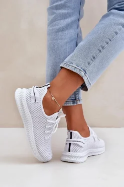 Boto Sneakersy Damskie*Siateczkowe Wsuwane Buty Sportowe Damskie Białe Harice