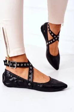 Sale Boto Składane Skórzane Baleriny Lu Boo Czarne