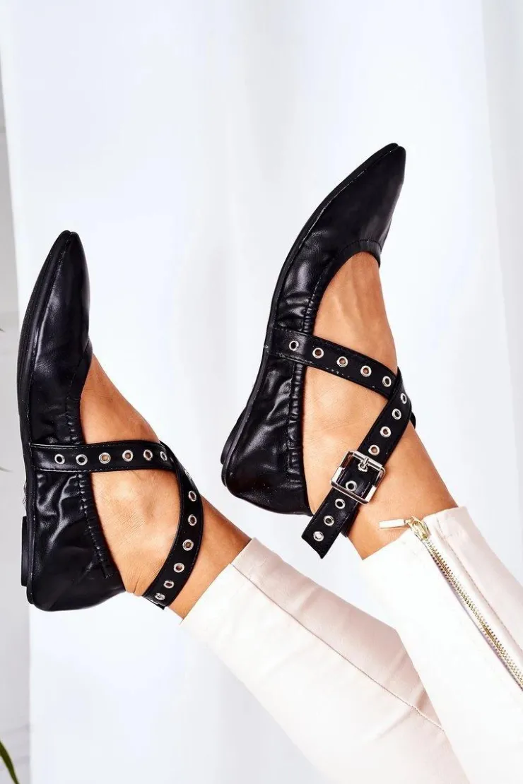 Sale Boto Składane Skórzane Baleriny Lu Boo Czarne