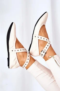 Damskie Boto Składane Skórzane Baleriny Lu Boo Beżowe