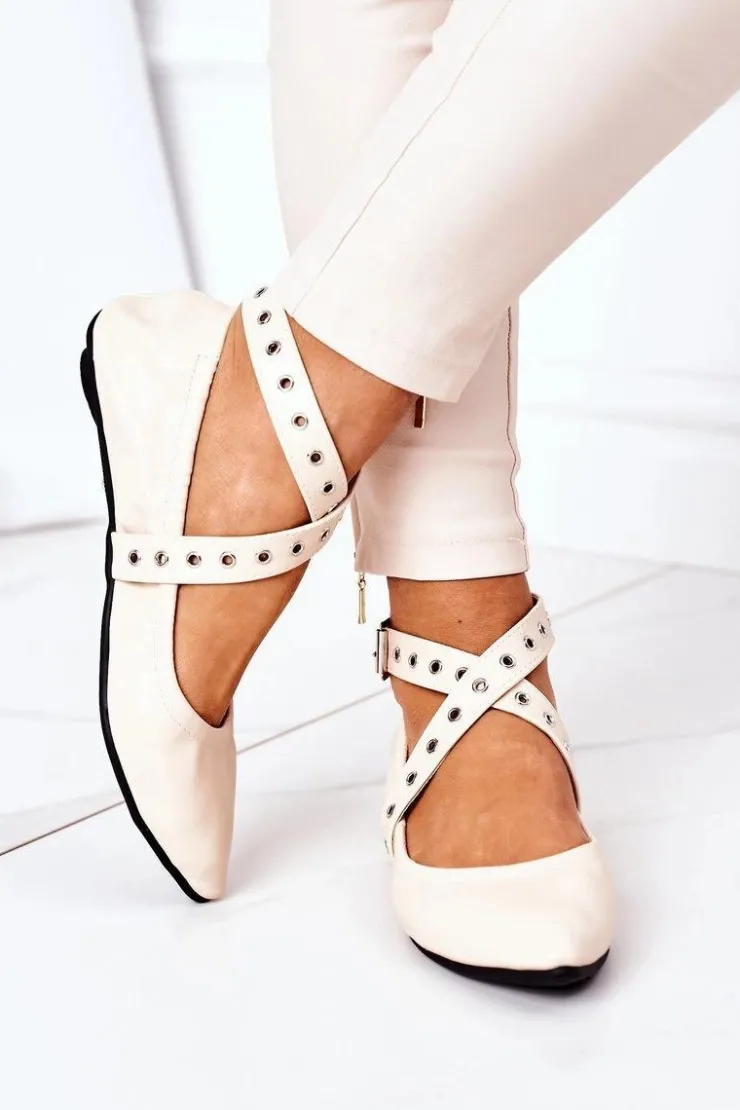 Damskie Boto Składane Skórzane Baleriny Lu Boo Beżowe