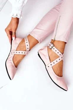 Boto Baleriny Klasyczne*Składane Skórzane Baleriny Lu Boo Różowe