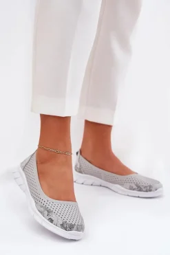 Buty damskie Vinceza Baleriny Skórzane|Baleriny Klasyczne*Skórzane Ażurowe Baleriny Vinceza 95323 Szare Szary
