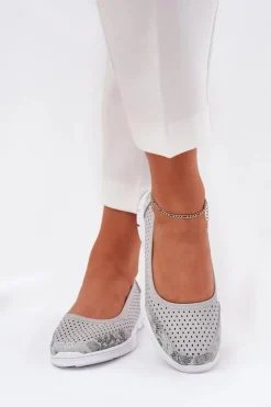 Buty damskie Vinceza Baleriny Skórzane|Baleriny Klasyczne*Skórzane Ażurowe Baleriny Vinceza 95323 Szare Szary