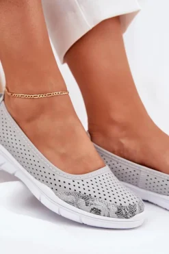 Buty damskie Vinceza Baleriny Skórzane|Baleriny Klasyczne*Skórzane Ażurowe Baleriny Vinceza 95323 Szare Szary