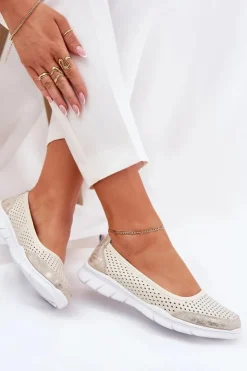 Clearance Buty damskie Vinceza Skórzane Ażurowe Baleriny Vinceza 95323 Beżowe