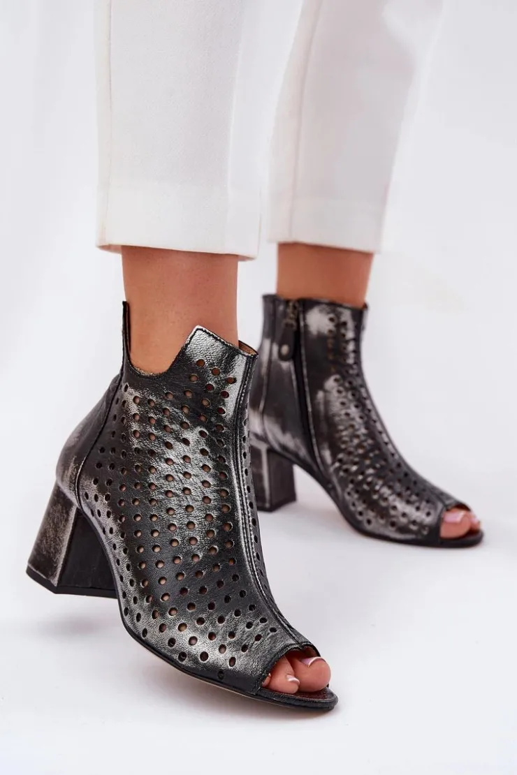 Maciejka Botki Wiosenne|Botki Maciejka*Skórzane Ażurowe Botki 05420-01 Czarne Czarny