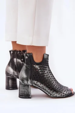 Maciejka Botki Wiosenne|Botki Maciejka*Skórzane Ażurowe Botki 05420-01 Czarne Czarny