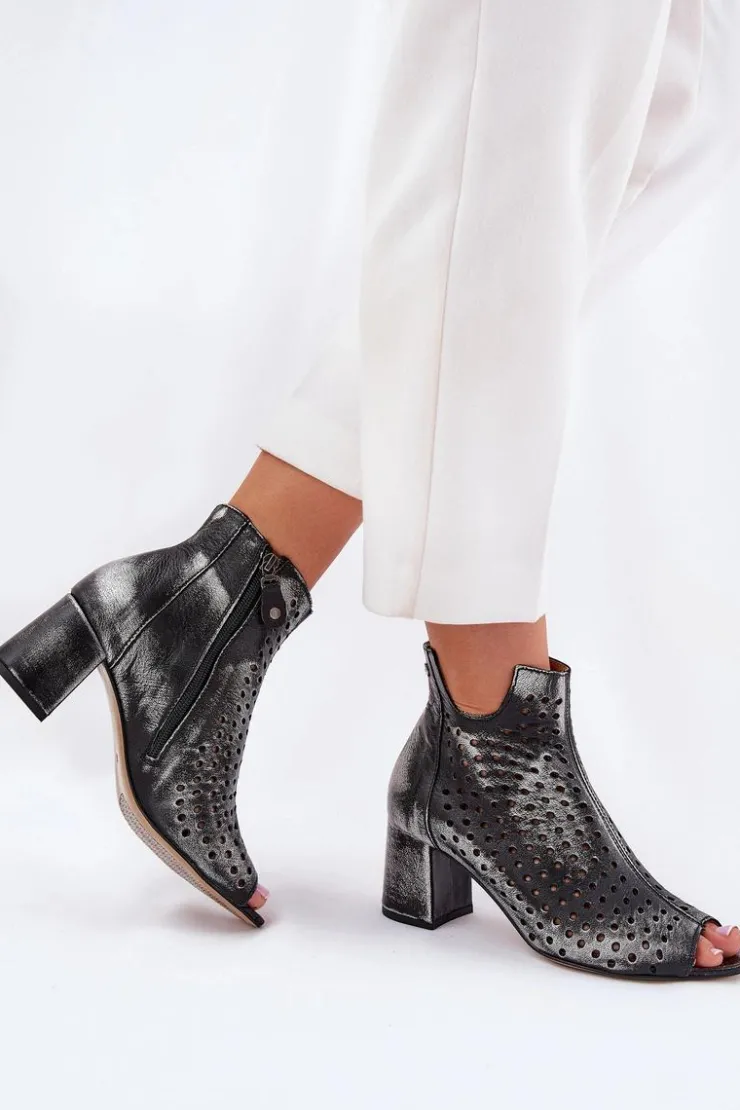 Maciejka Botki Wiosenne|Botki Maciejka*Skórzane Ażurowe Botki 05420-01 Czarne Czarny