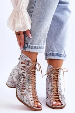 Maciejka Botki Wiosenne|Botki Maciejka*Skórzane Ażurowe Botki 04040-11 Białe