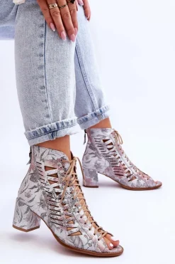 Maciejka Botki Wiosenne|Botki Maciejka*Skórzane Ażurowe Botki 04040-11 Białe