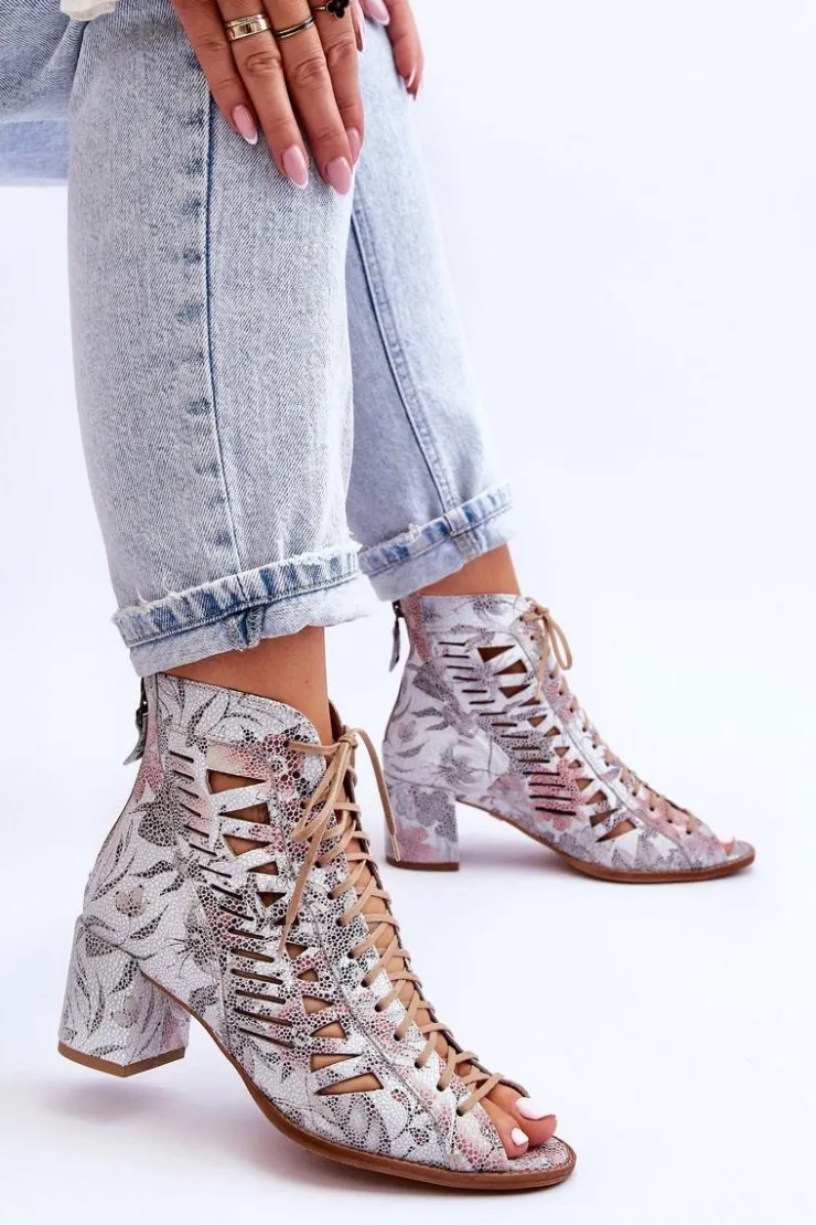 Maciejka Botki Wiosenne|Botki Maciejka*Skórzane Ażurowe Botki 04040-11 Białe