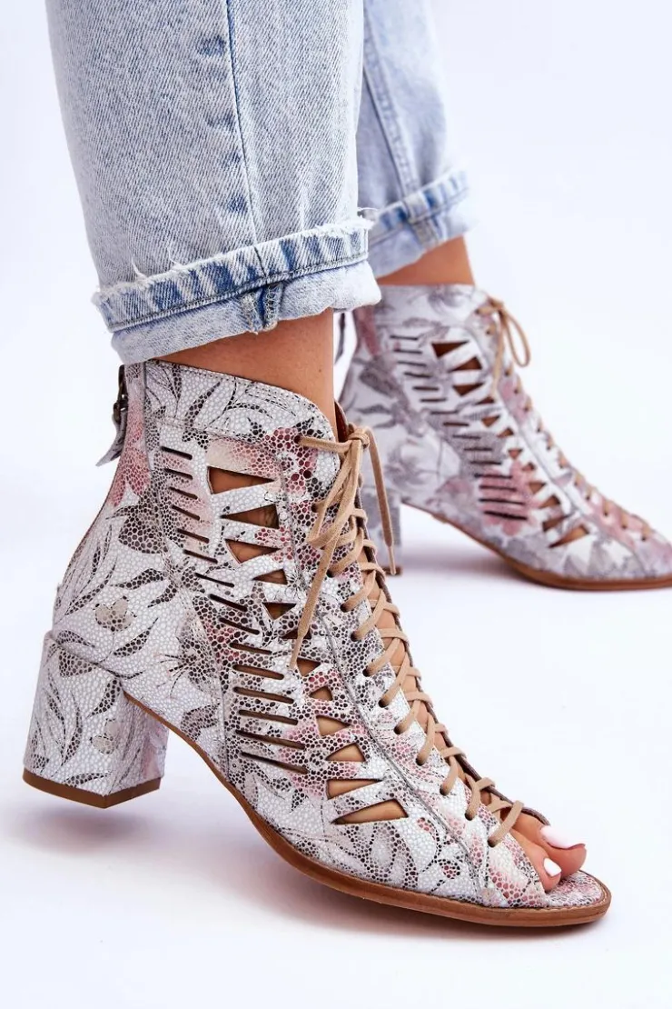 Maciejka Botki Wiosenne|Botki Maciejka*Skórzane Ażurowe Botki 04040-11 Białe