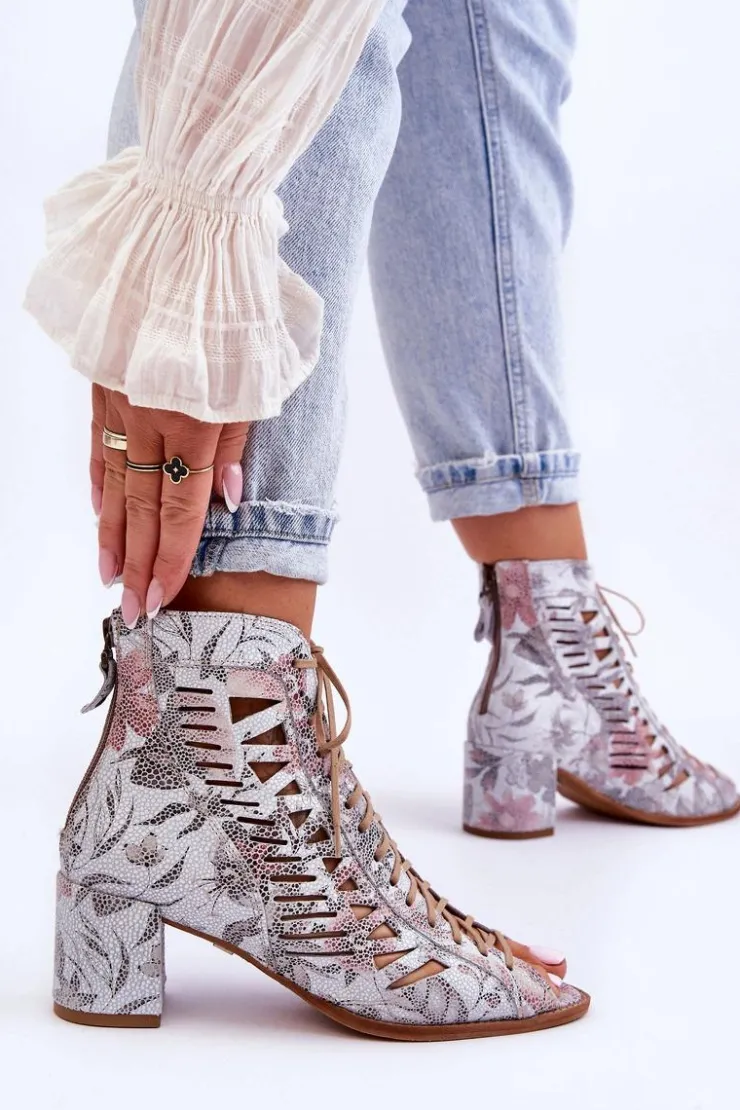 Maciejka Botki Wiosenne|Botki Maciejka*Skórzane Ażurowe Botki 04040-11 Białe