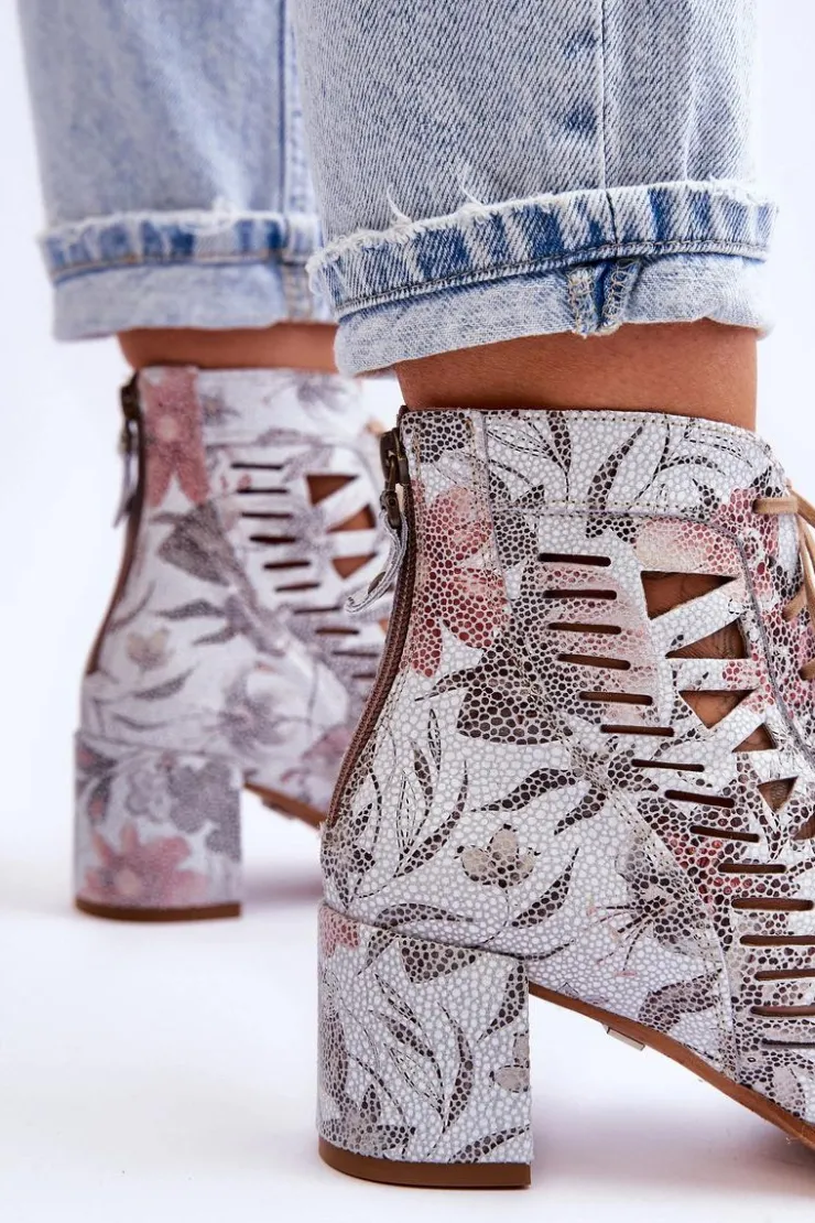 Maciejka Botki Wiosenne|Botki Maciejka*Skórzane Ażurowe Botki 04040-11 Białe