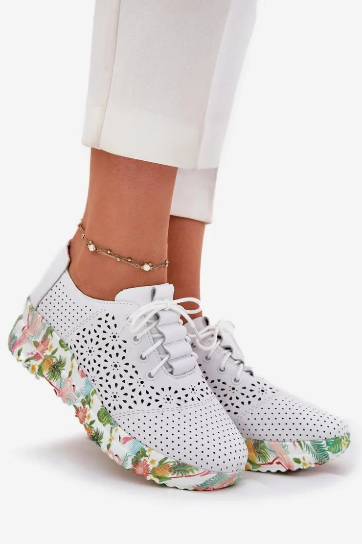 Damskie Artiker Skórzane Ażurowe Półbuty Damskie Na Koturnie 56C1532 Białe