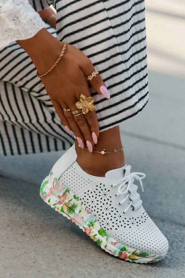 Damskie Artiker Skórzane Ażurowe Półbuty Damskie Na Koturnie 56C1532 Białe