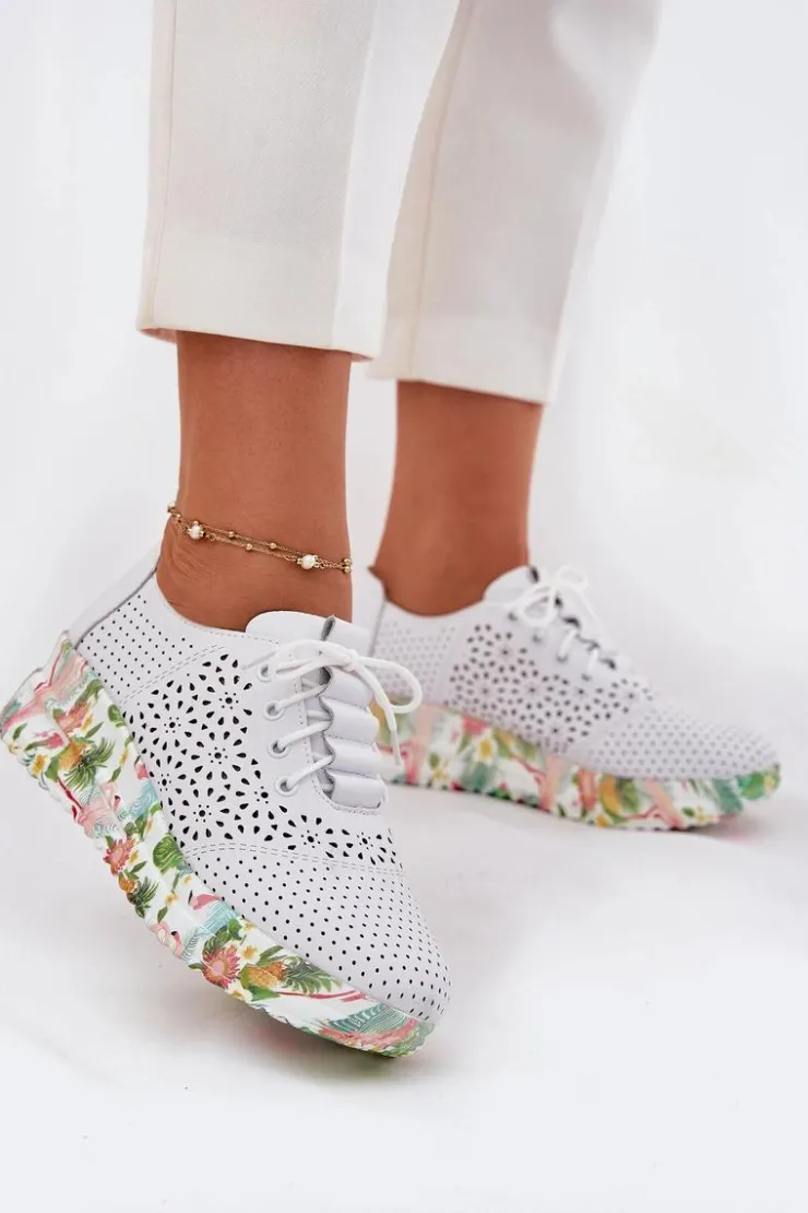 Damskie Artiker Skórzane Ażurowe Półbuty Damskie Na Koturnie 56C1532 Białe