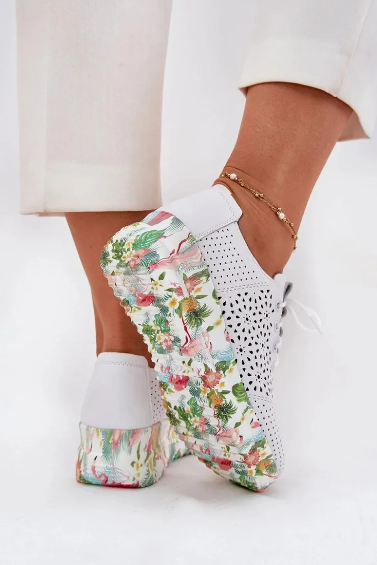 Damskie Artiker Skórzane Ażurowe Półbuty Damskie Na Koturnie 56C1532 Białe