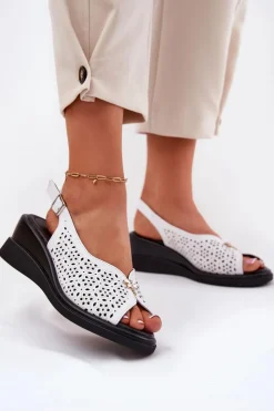 New Buty damskie Vinceza Skórzane Ażurowe Sandały Damskie Na Koturnie Vinceza 79529 Białe Biały