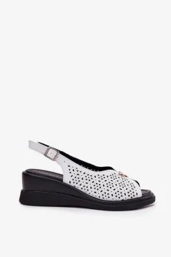 New Buty damskie Vinceza Skórzane Ażurowe Sandały Damskie Na Koturnie Vinceza 79529 Białe Biały