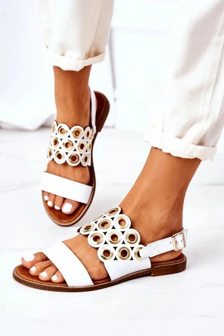 Boto Sandały Ażurowe|Sandały Płaskie*Skórzane Ażurowe Sandały Lewski Shoes 3042 Białe