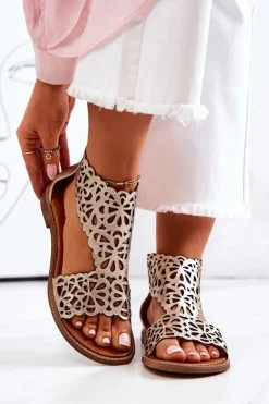 Boto Sandały Ażurowe|Sandały Płaskie*Skórzane Ażurowe Sandały Lewski 2699/2 Złote