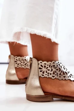 Boto Sandały Ażurowe|Sandały Płaskie*Skórzane Ażurowe Sandały Lewski 2699/2 Złote