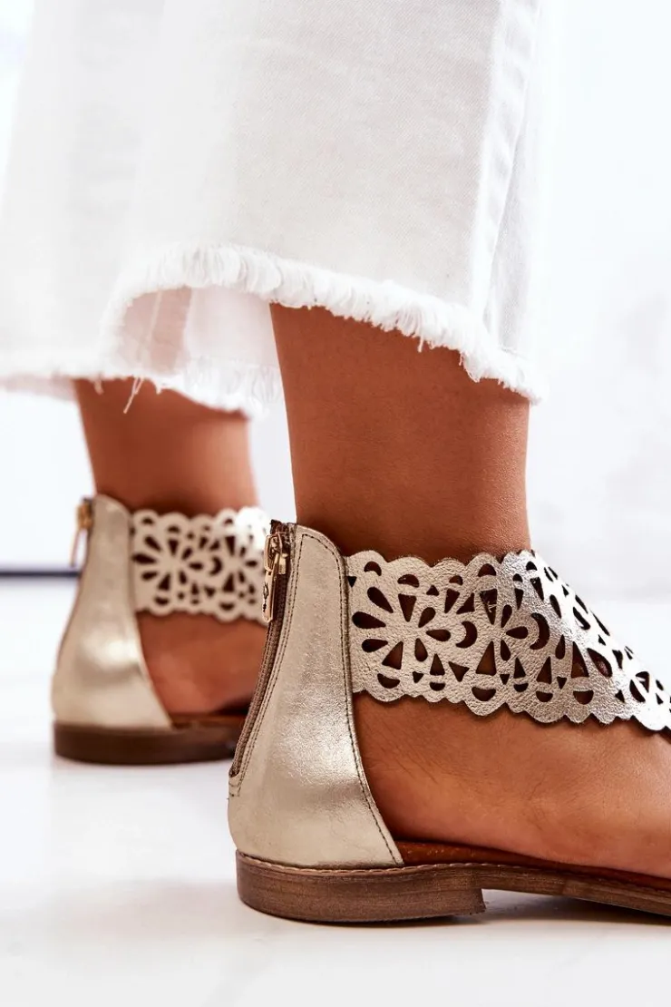 Boto Sandały Ażurowe|Sandały Płaskie*Skórzane Ażurowe Sandały Lewski 2699/2 Złote