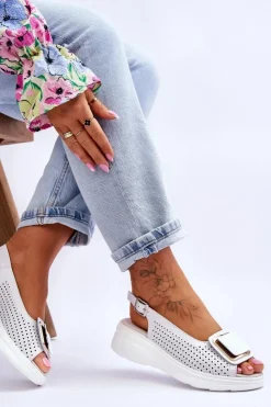 Damskie buty S.Barski Sandały Ażurowe|Sandały Na Obcasie*Skórzane Ażurowe Sandały S.Barski BN291 Białe